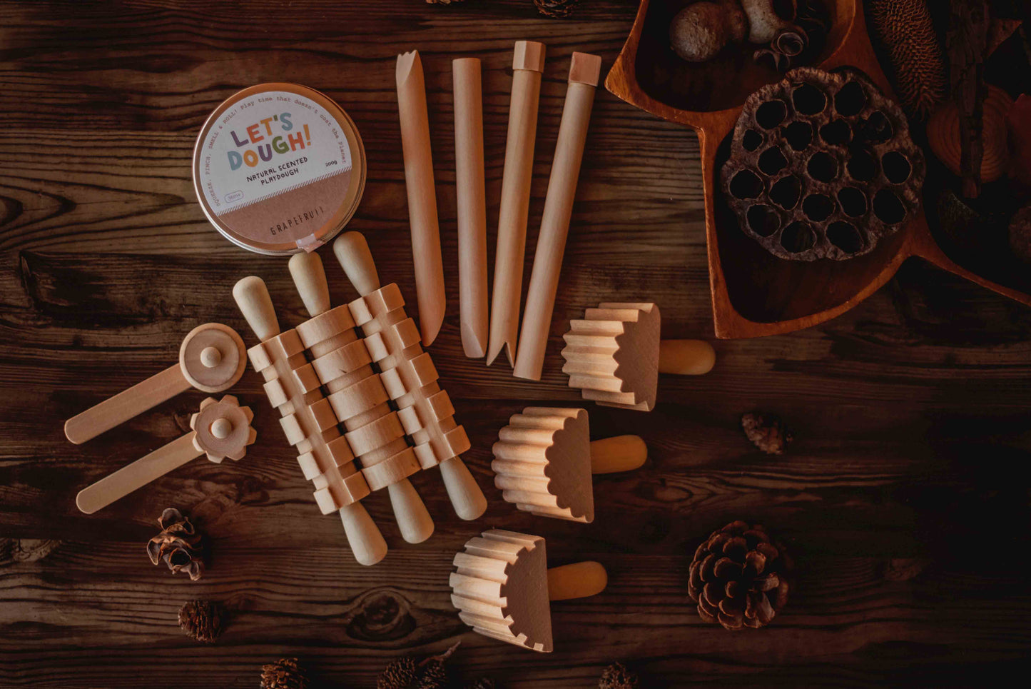 Wooden Playdough Tool Pack - set of 12